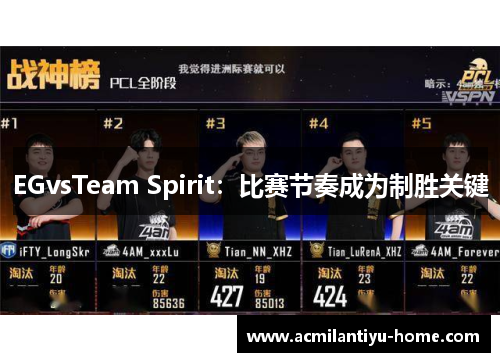 EGvsTeam Spirit：比赛节奏成为制胜关键